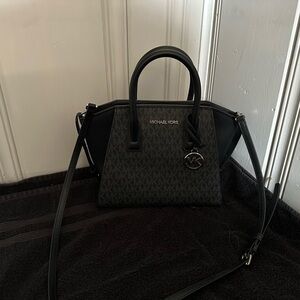 Michael Kors Black Monogram Satchel with Shoulder Strap